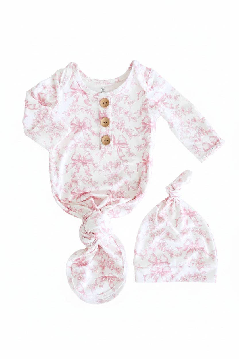 Fancy Frills Newborn Baby Knot Gown & Hat Set