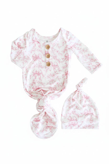 Fancy Frills Newborn Baby Knot Gown & Hat Set