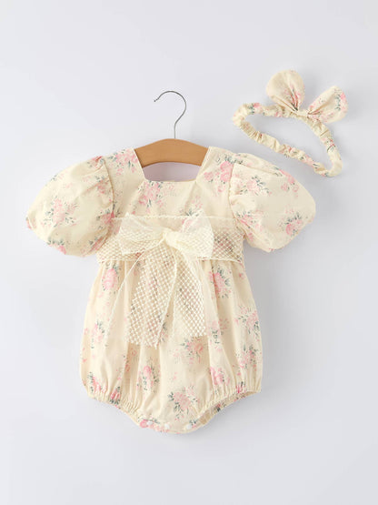 Lace Bow Baby Girls Romper Match Headband