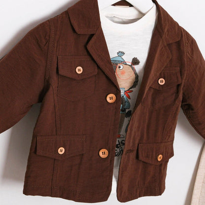 Brown Jacket, Tee & Pant Set