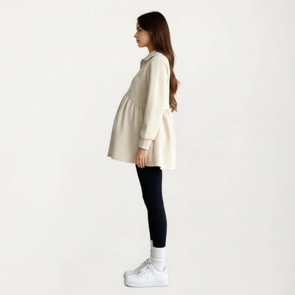 Maternity Quarter Zip Long Sleeve Top with Fleece Feel Elast
