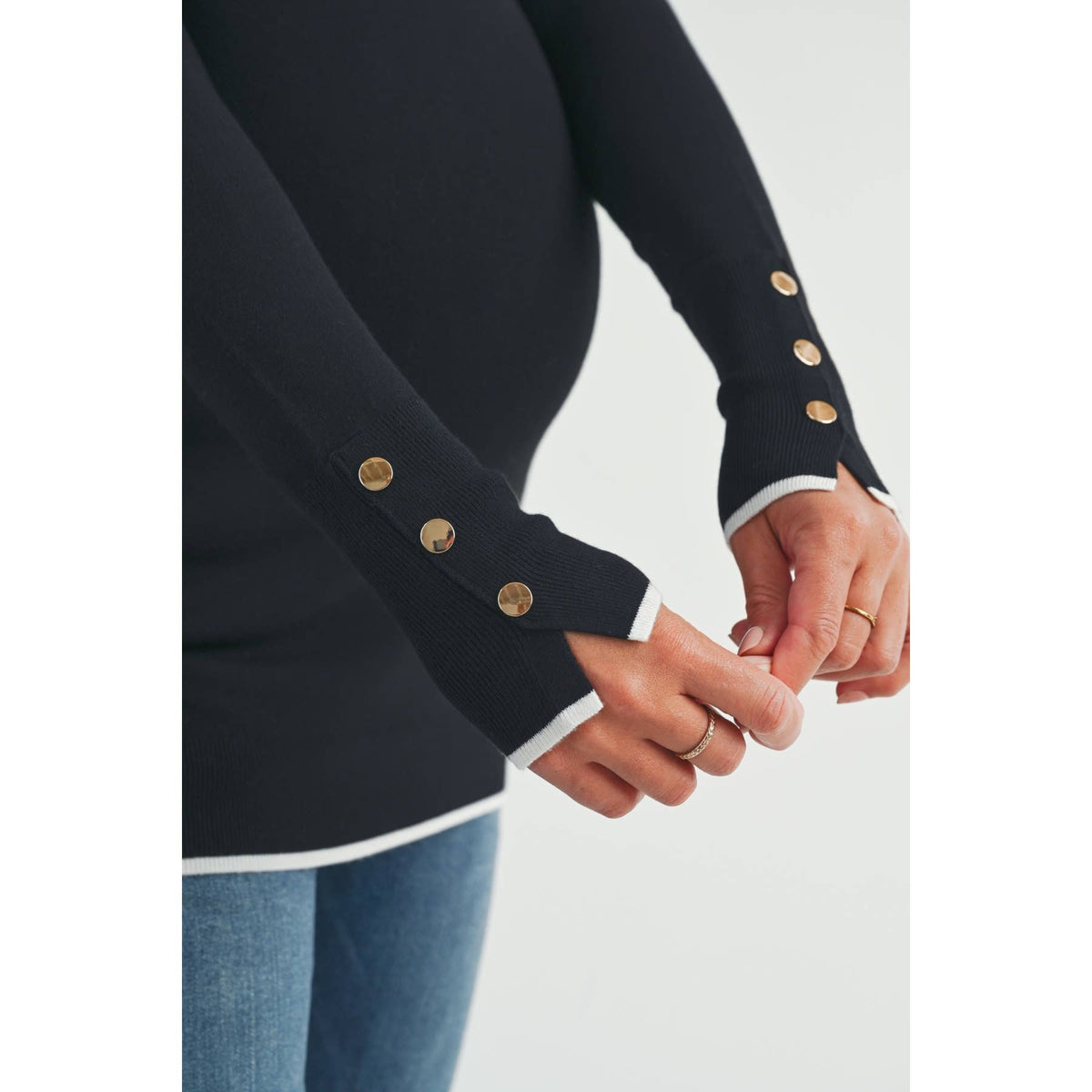 Button Cuff Maternity Turtle Neck Top