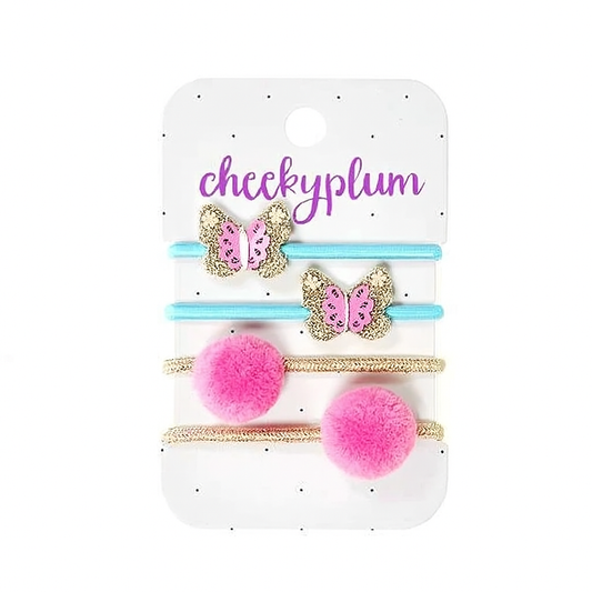 Butterfly Pom Pom Ponytail Holders