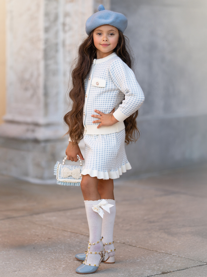Houndstooth Cardigan & Ruffle Skirt Set