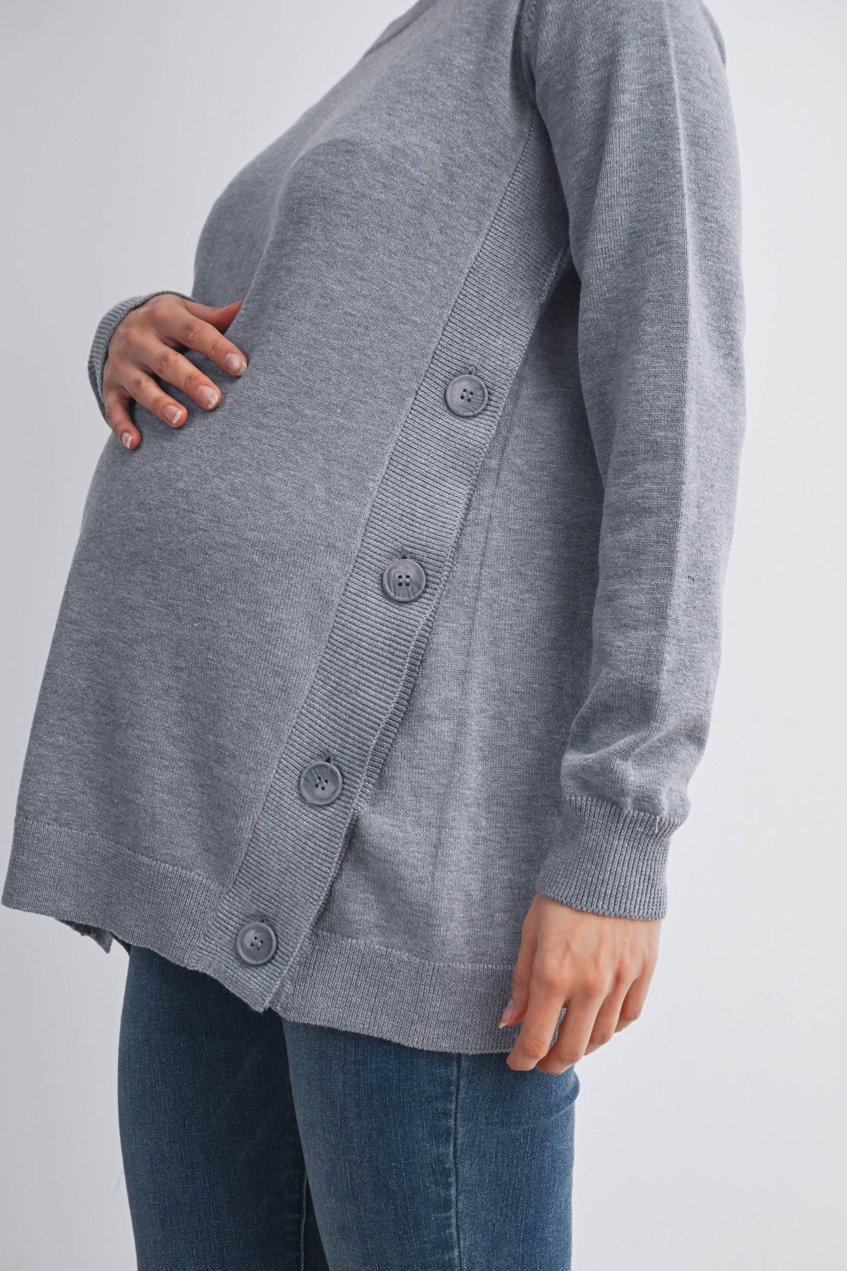 Button Side Maternity Nursing Pullover Sweater