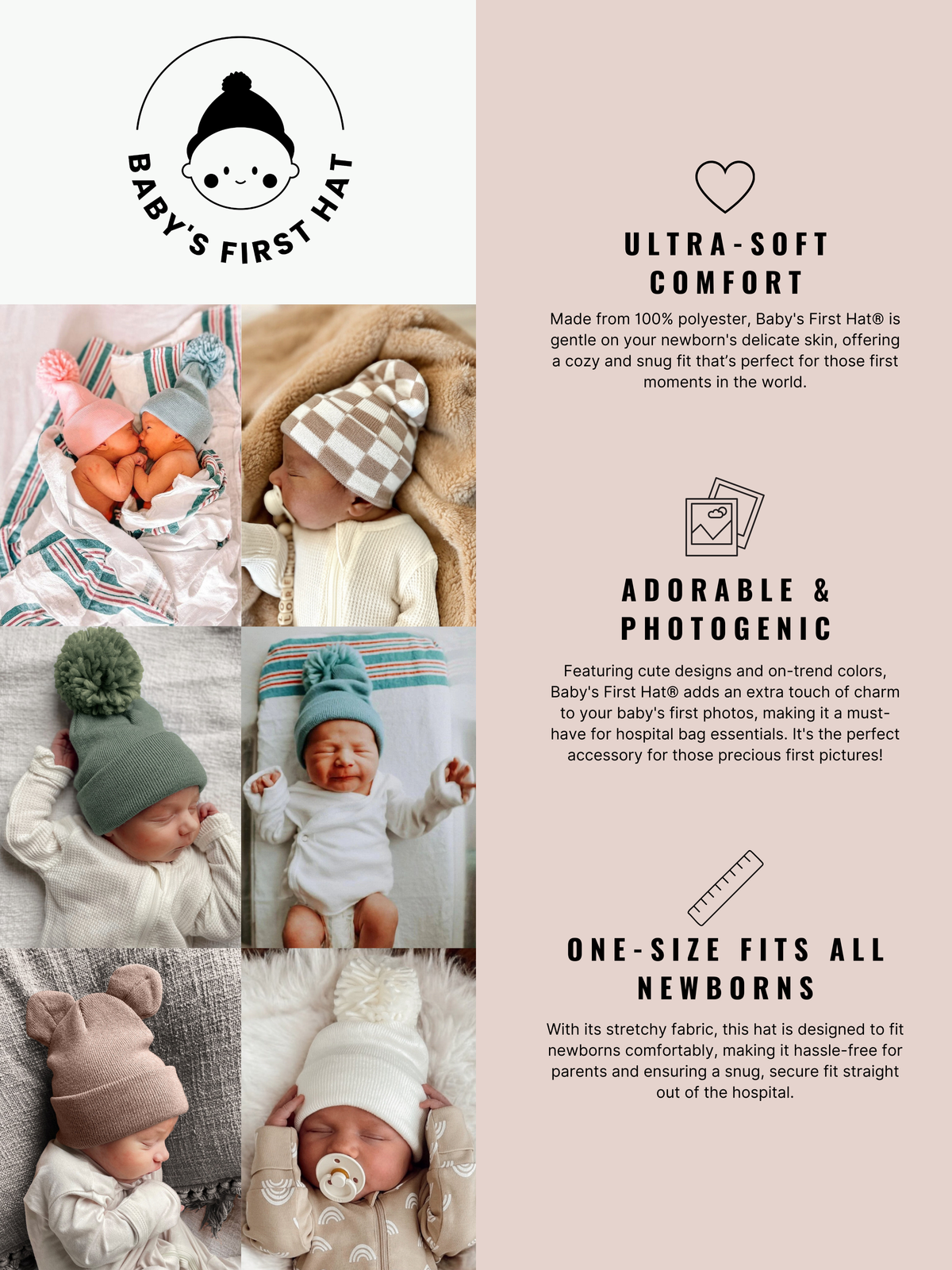 Warm White Bow Baby Hat