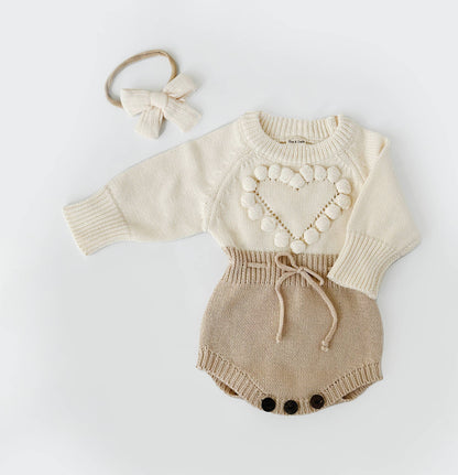 Cream Heart Romper Set