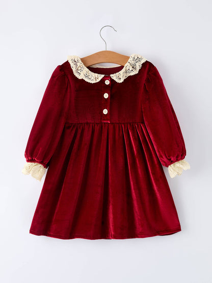 Christmas Long Sleeve Lace Girls' Dress - Red / Romper / 3M