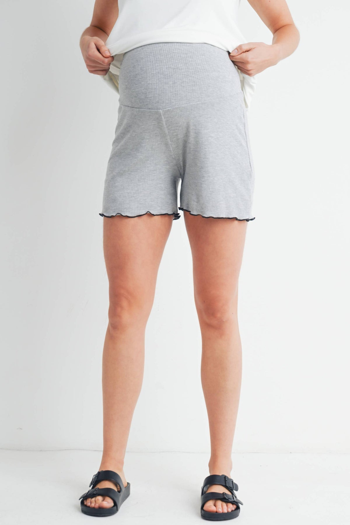 Ribbed Maternity Lounge Shorts with Over the Bump Waistband