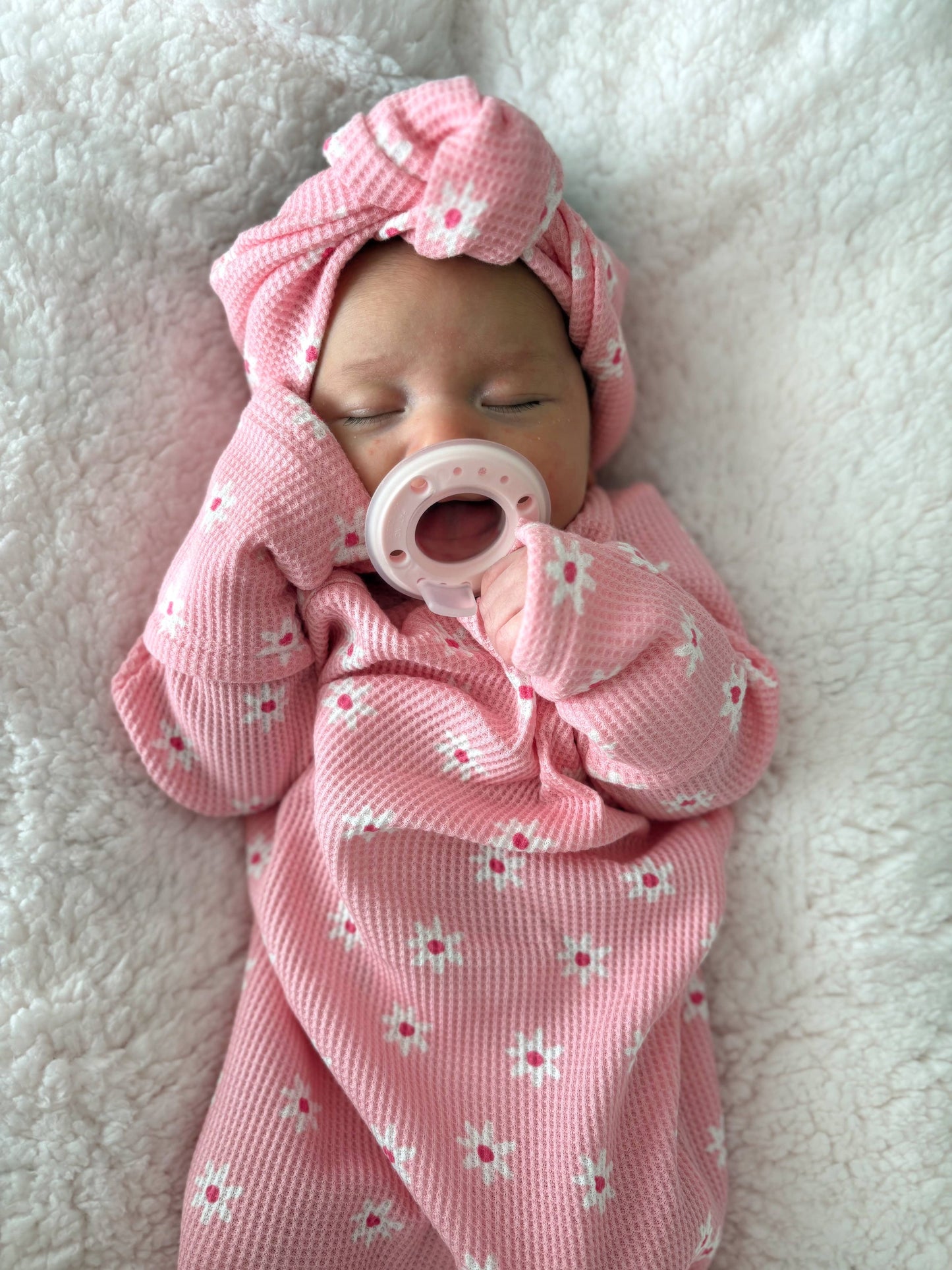 Pink Flower Organic Waffle Gown