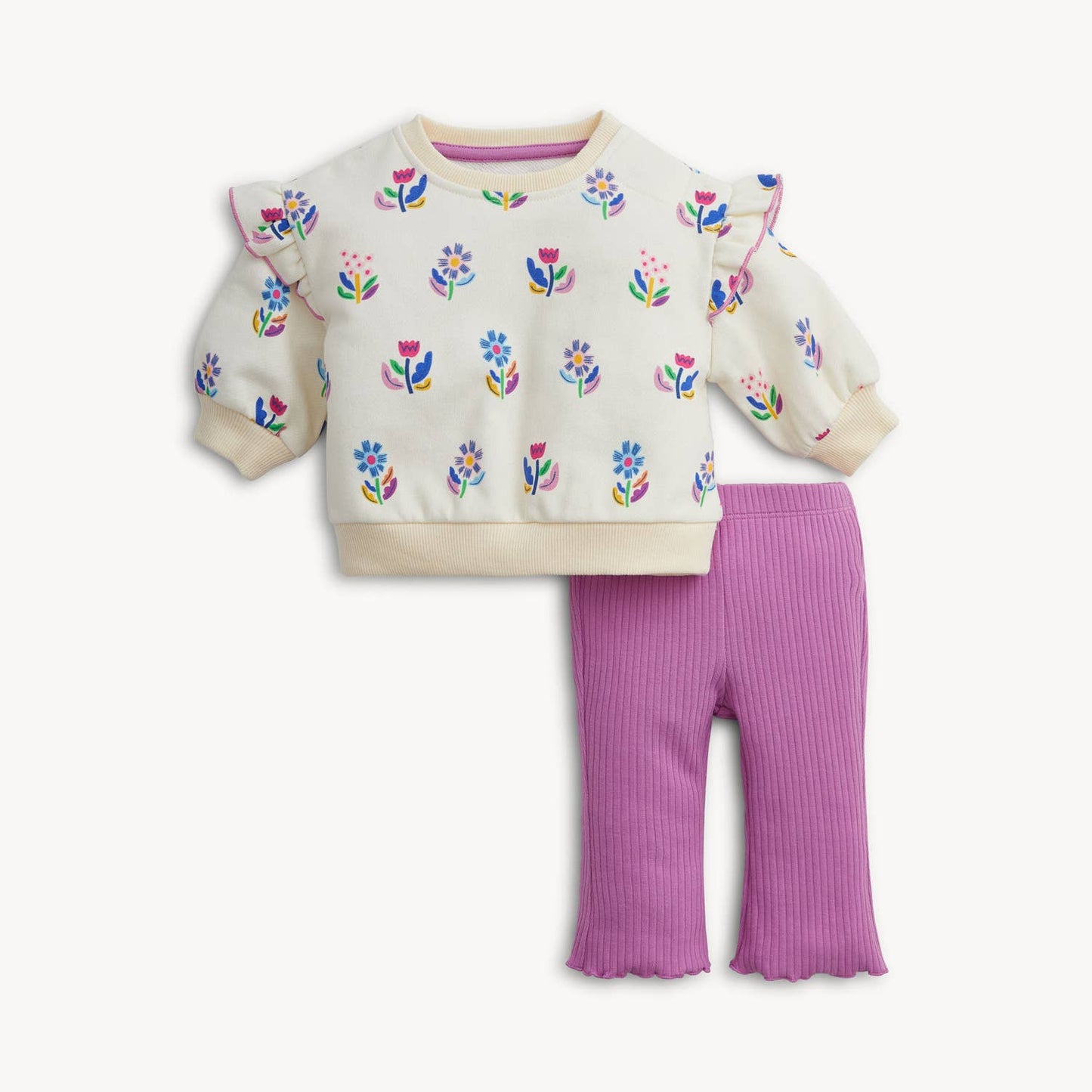 FLORAL IVORY FT GIRLS 2PC SWEATER/LNG PNT SET