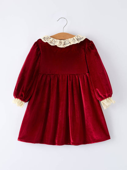 Christmas Long Sleeve Lace Girls' Dress - Red / Romper / 3M