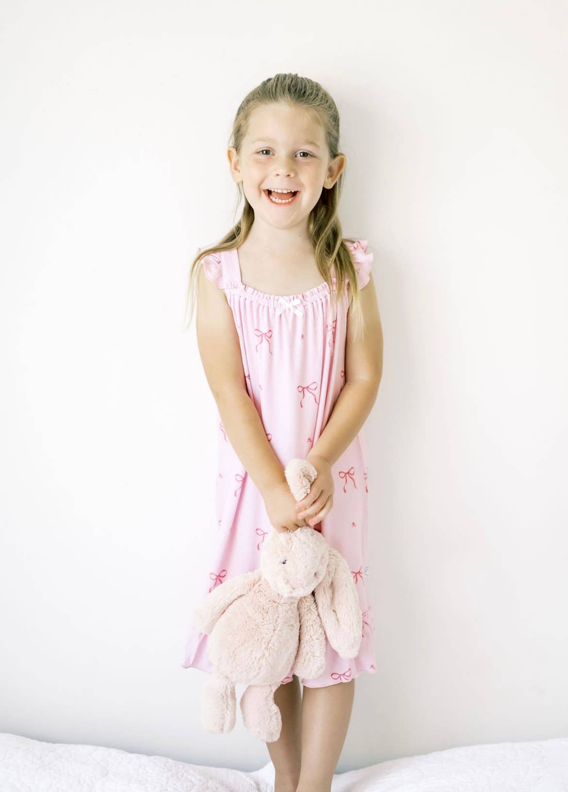 Ribbed Bamboo Nightgown in Pink Bows