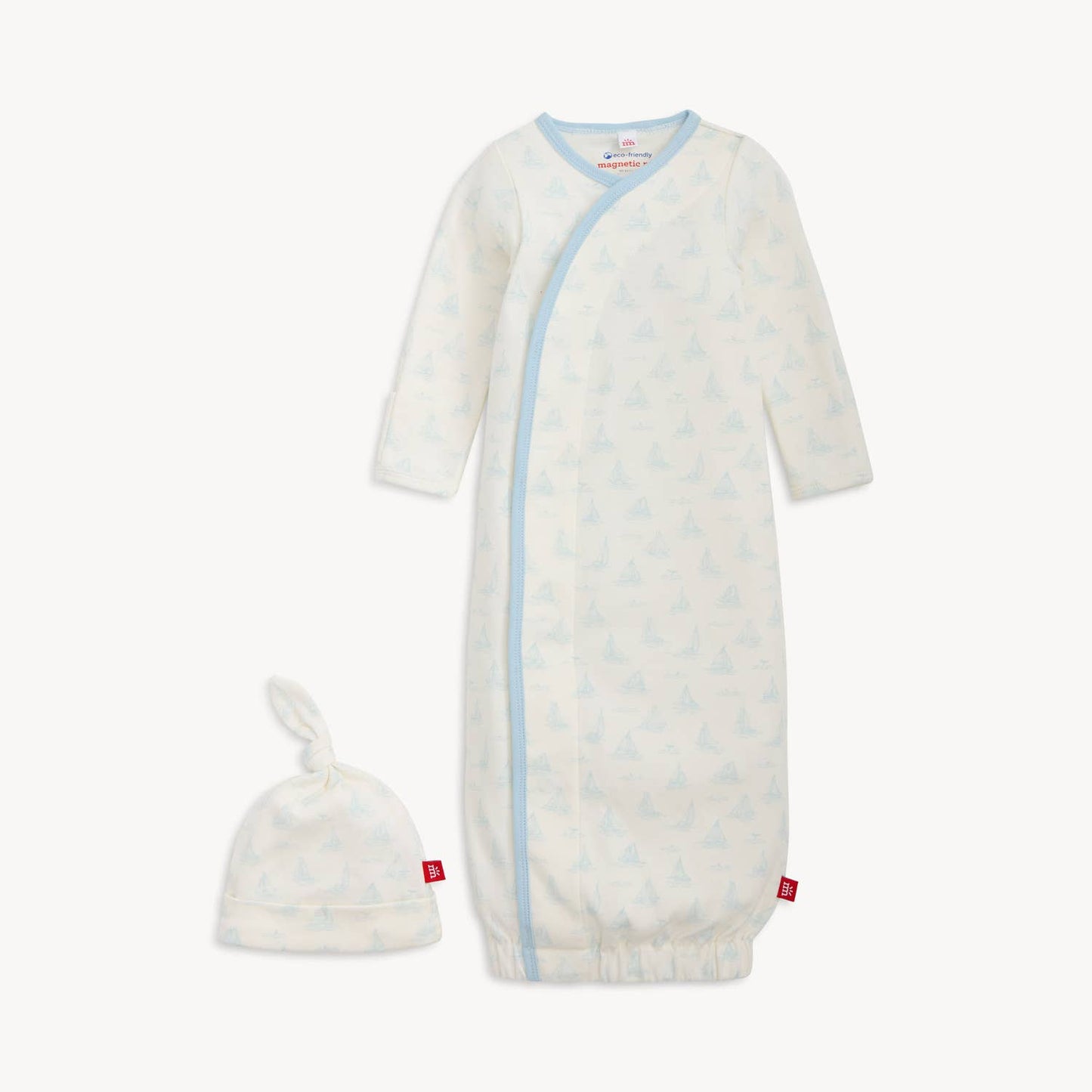 TINY TIDES BL ORG COT MAGNETIC GOWN + HAT SET