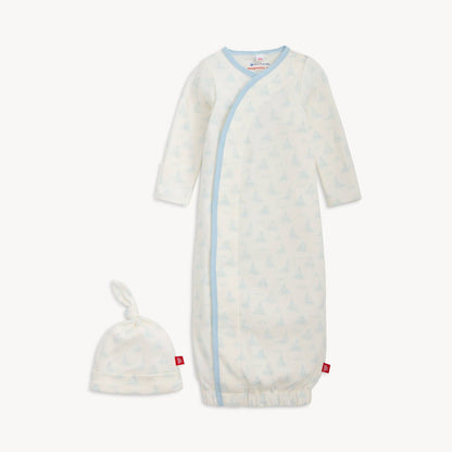 TINY TIDES BL ORG COT MAGNETIC GOWN + HAT SET