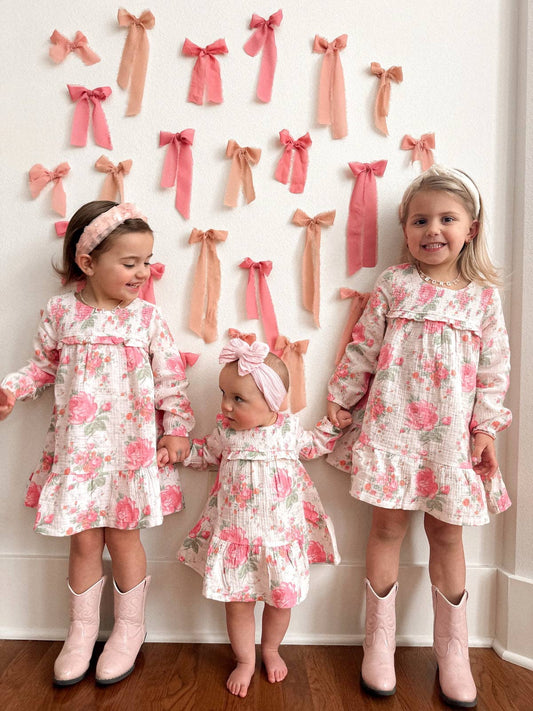 Pink Roses Ruffle  Dress