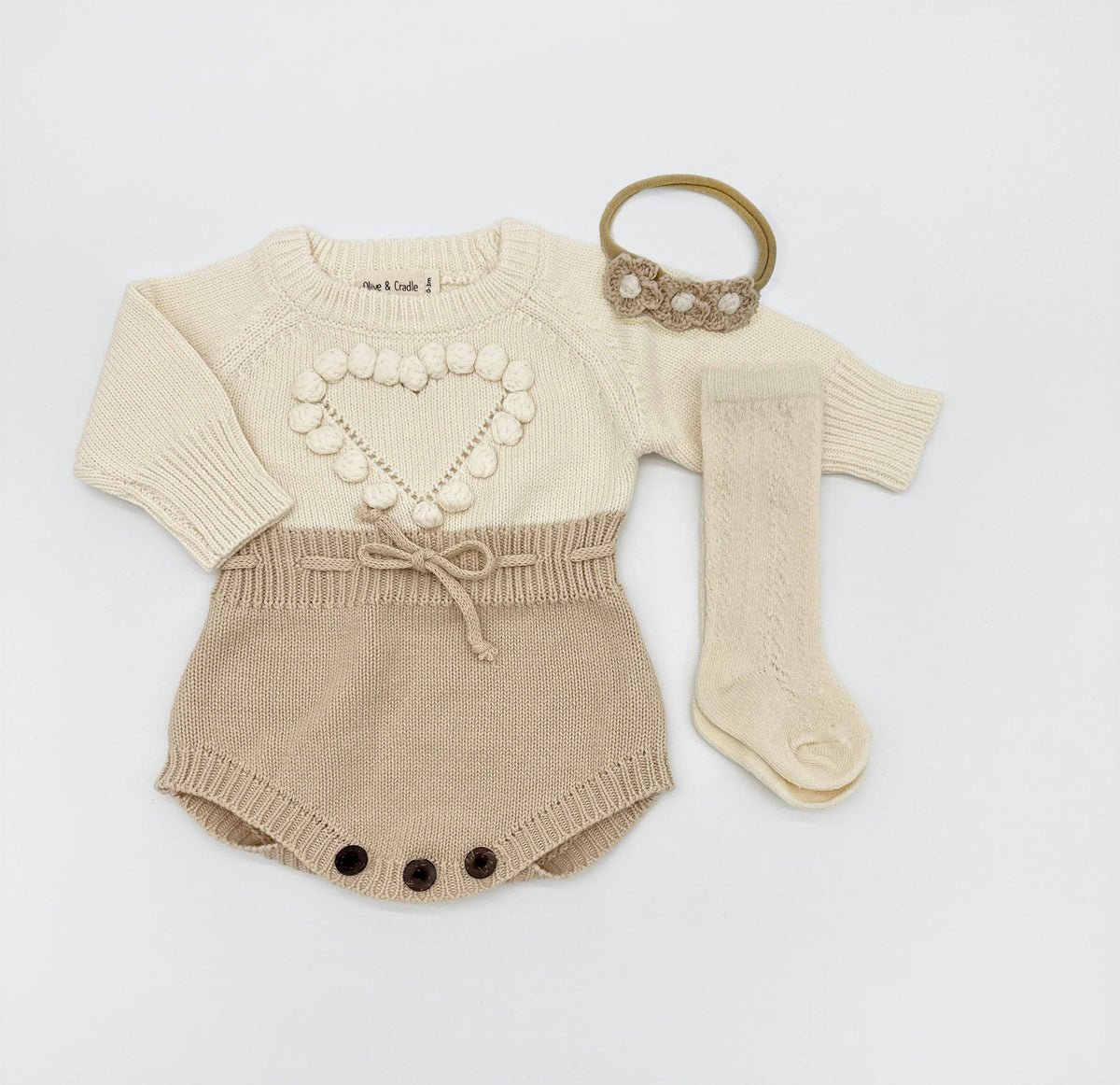 Cream Heart Romper Set NB (new)