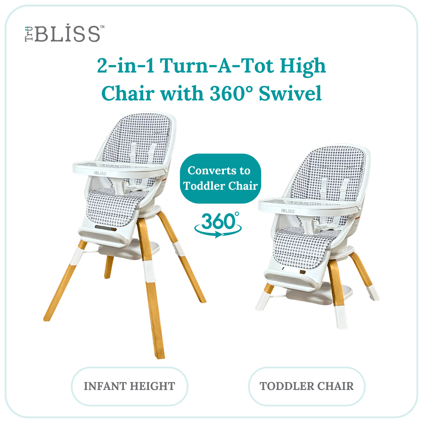 TruBliss Baby 2-in-1 Turn-A-Tot High Chair with 360 degree Swivel