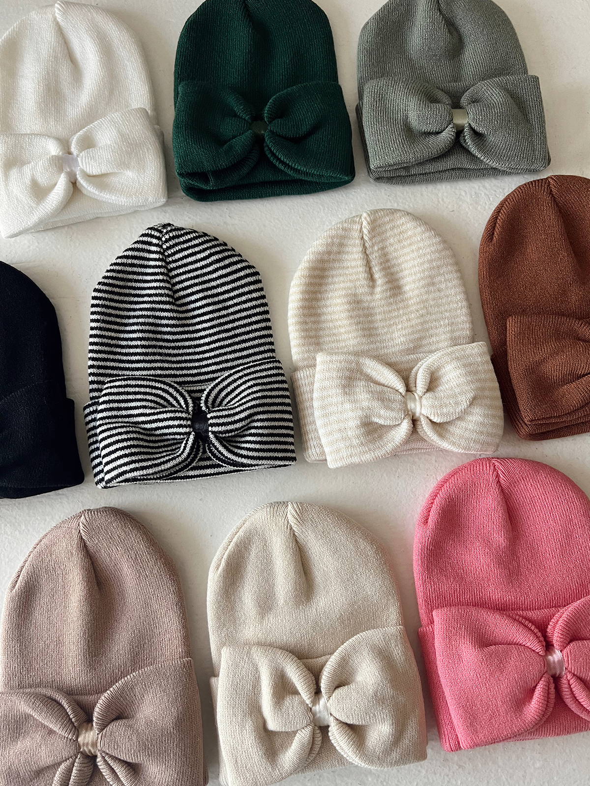 Warm White Bow Baby Hat