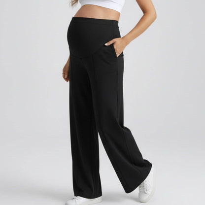 High Waist Maternity Wide Leg Pants with Over Belly Panel Front Seam Stretch Lounge Pants