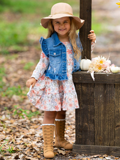 Floral Dress w/ Denim Vest Set
