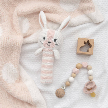 Huggable Cotton Knit Baby Rattle - Lucy Bunny