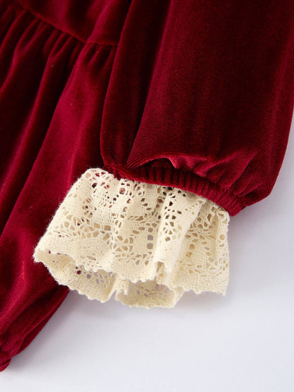 Christmas Long Sleeve Lace Girls' Romper