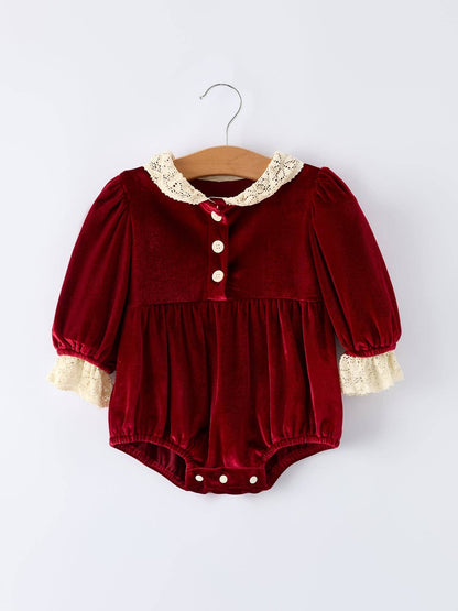 Christmas Long Sleeve Lace Girls' Romper