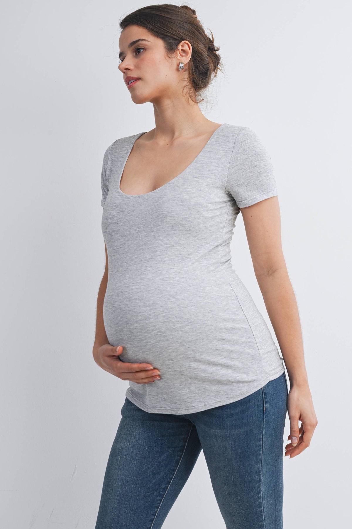 Short Sleeve Scoop Neck Maternity Knit T-Shirt
