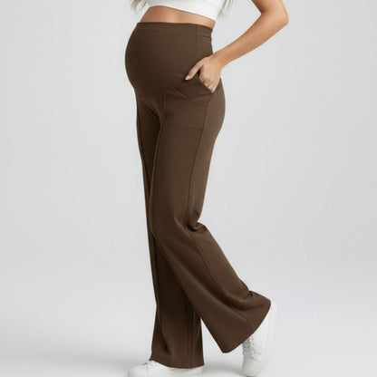 High Waist Maternity Wide Leg Pants with Over Belly Panel Front Seam Stretch Lounge Pants
