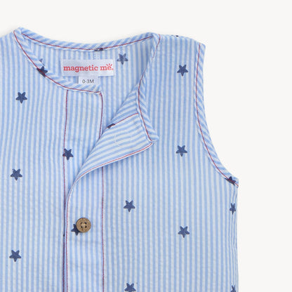 SEERSUCKER STRIPE STARS SLVLESS PANT ROMPER