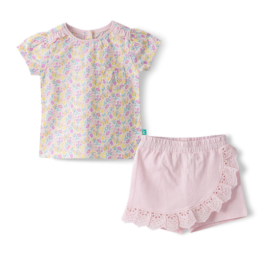 Puff Sleeves & Ruffle Skort Set
