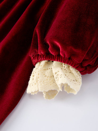 Christmas Long Sleeve Lace Girls' Dress - Red / Romper / 3M