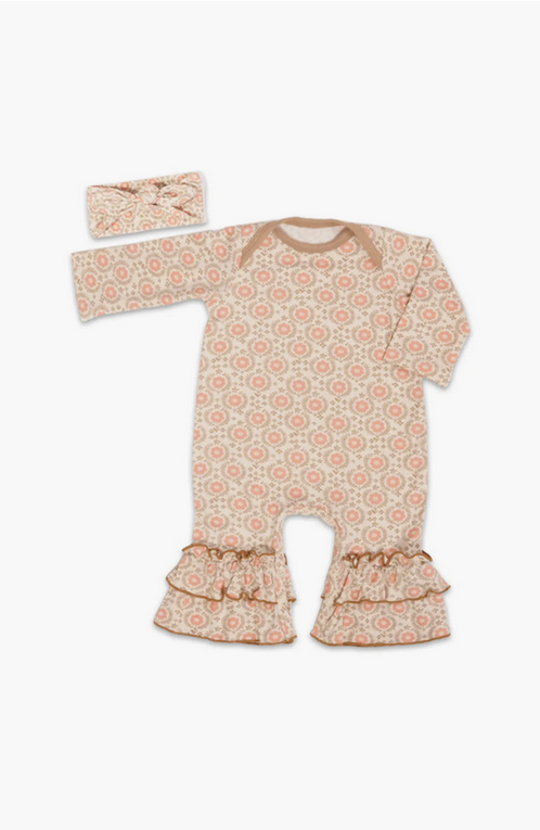 Bohemian Ruffle Romper & Head Wrap Set