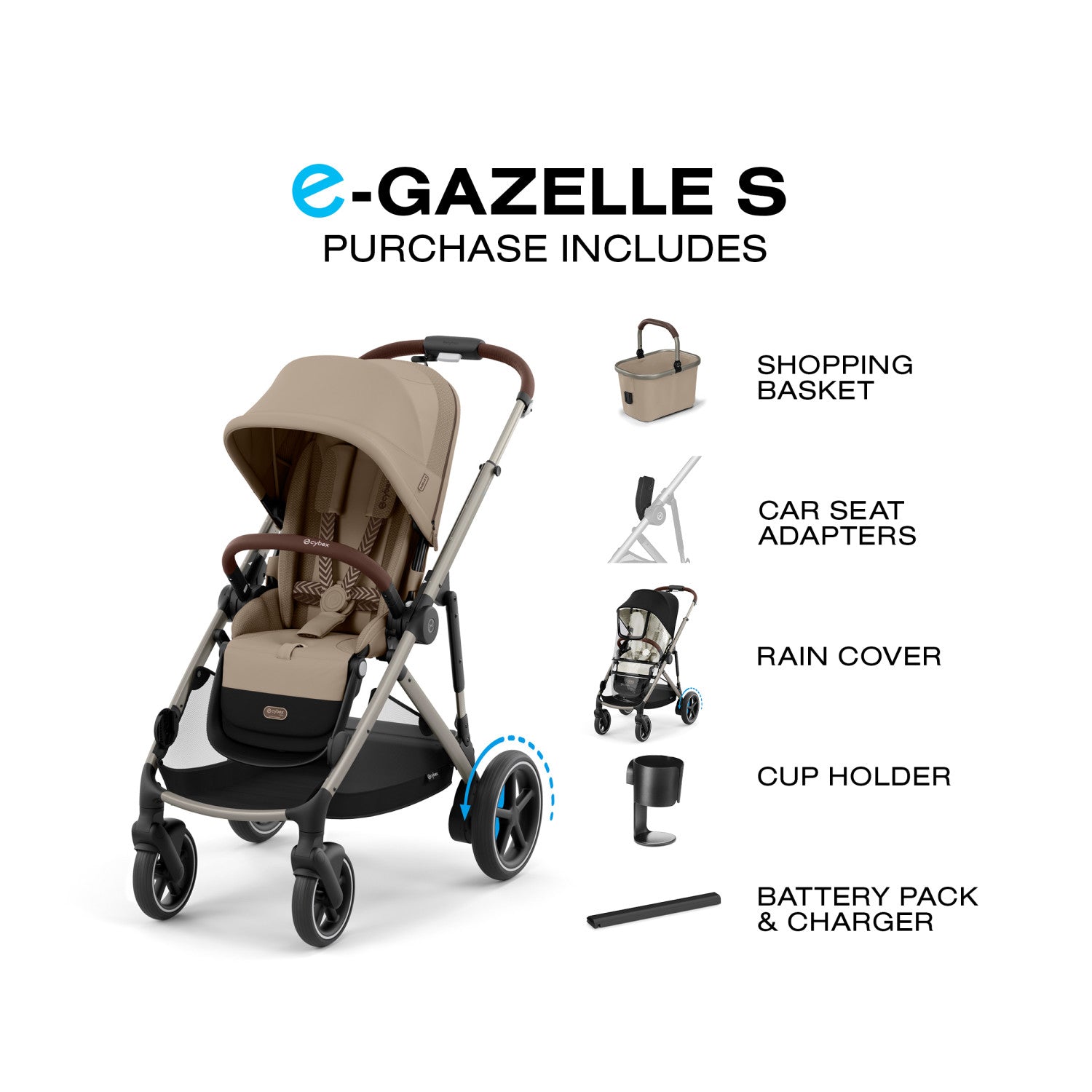 Cybex e-Gazelle S Electronic Assist Stroller, Silver Frame/Ocean Blue