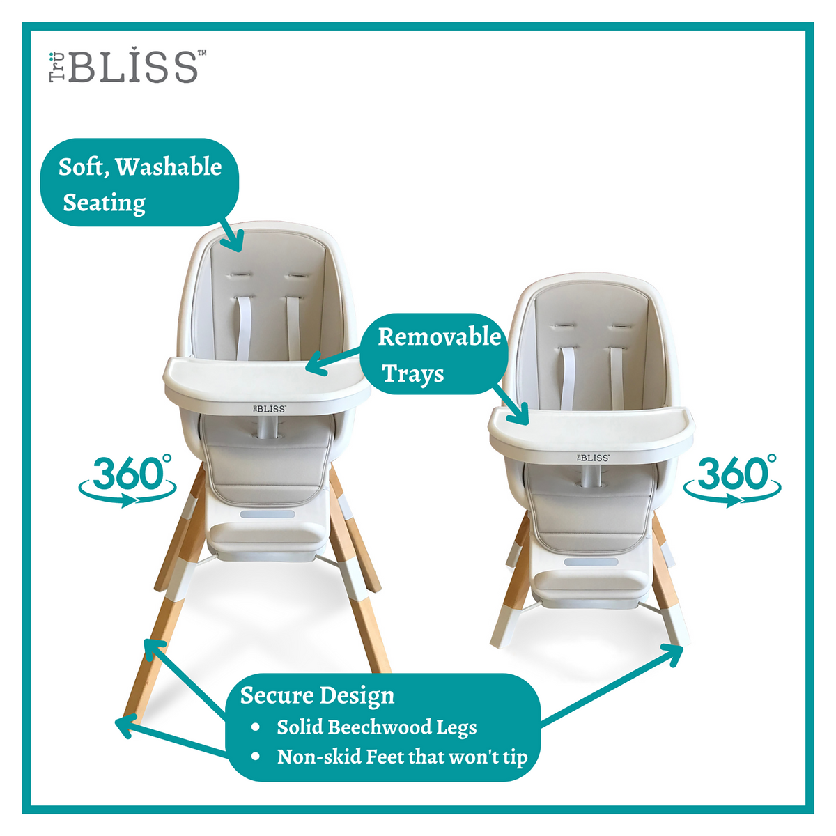 TruBliss Baby 2-in-1 Turn-A-Tot High Chair with 360 degree Swivel