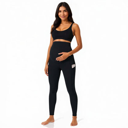 High Waist Maternity Leggings with Over Belly Panel and Side
