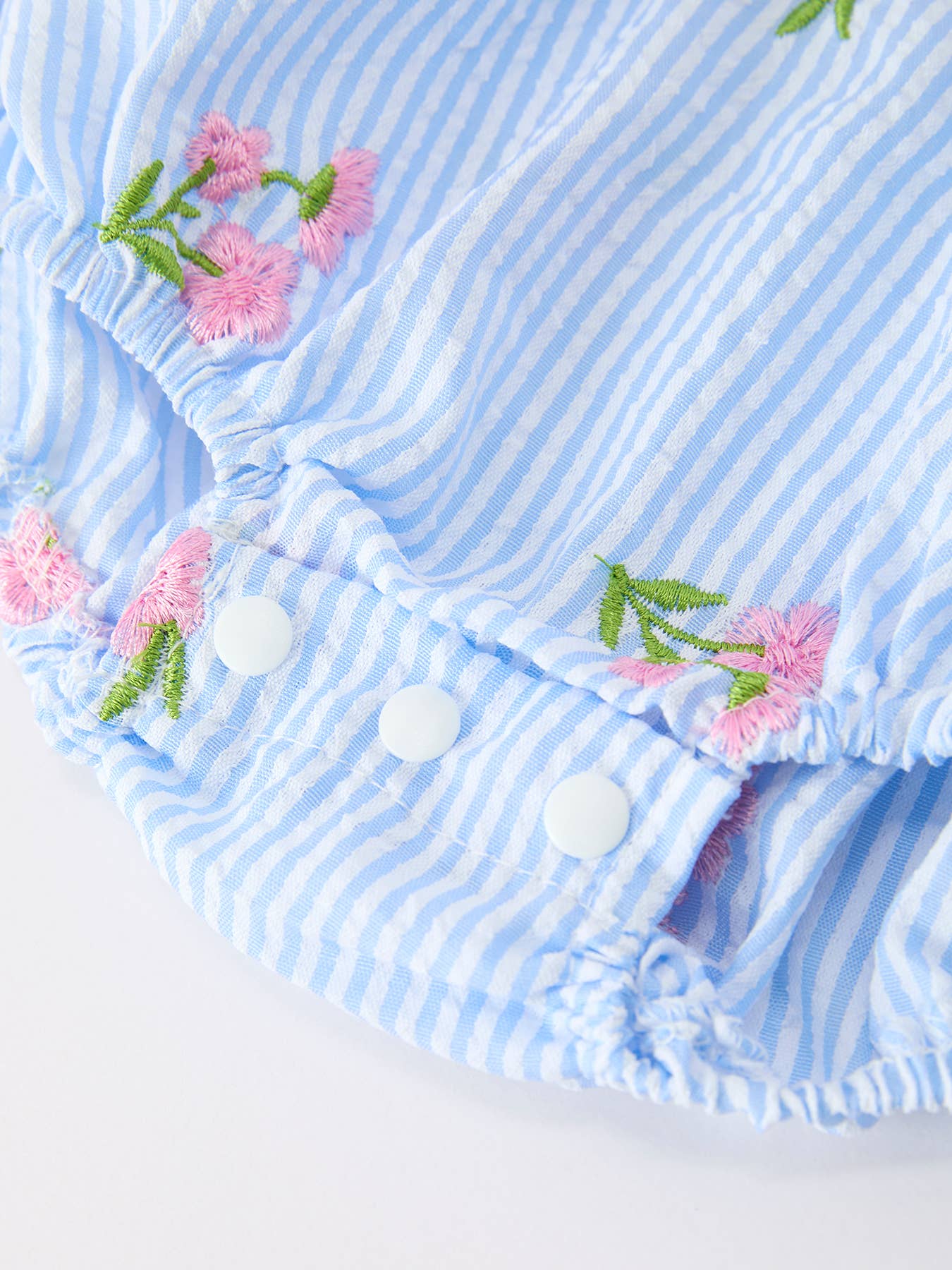 Stripe Floral Embroidery Girls Romper Ruffle Sleeve-Pink/ Blue