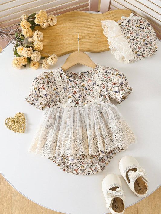 Floral Lace Romper With Hat