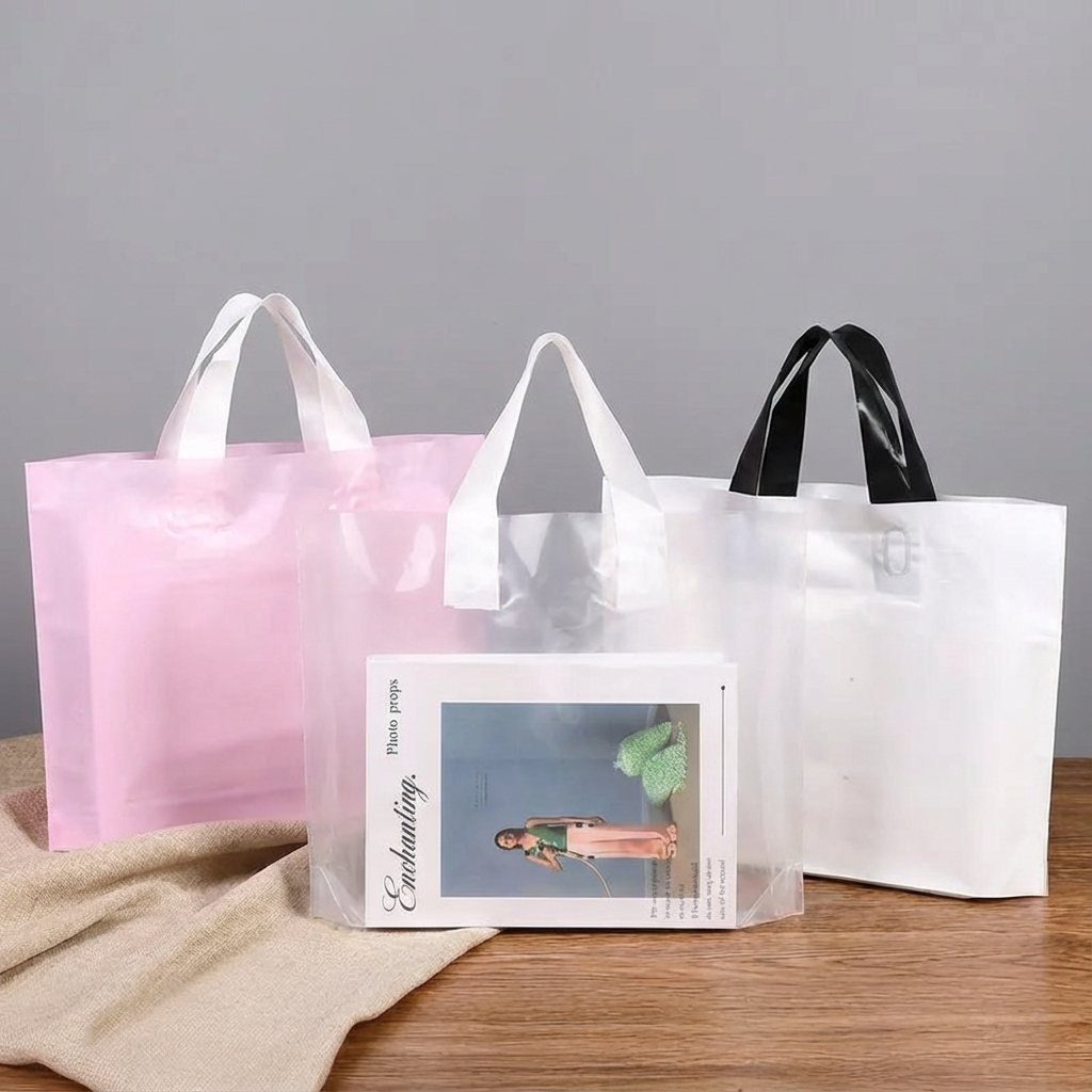 50pcs, 3 sizes White PVC gift bag with Black handle