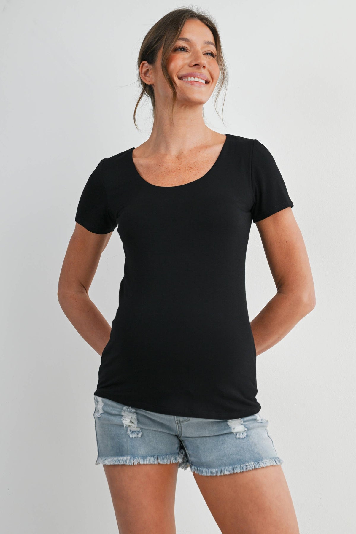 Short Sleeve Scoop Neck Maternity Knit T-Shirt