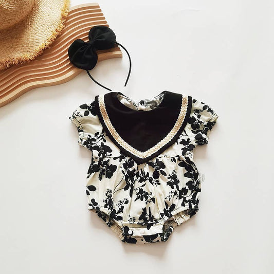 Black Print  Romper w/ Headband