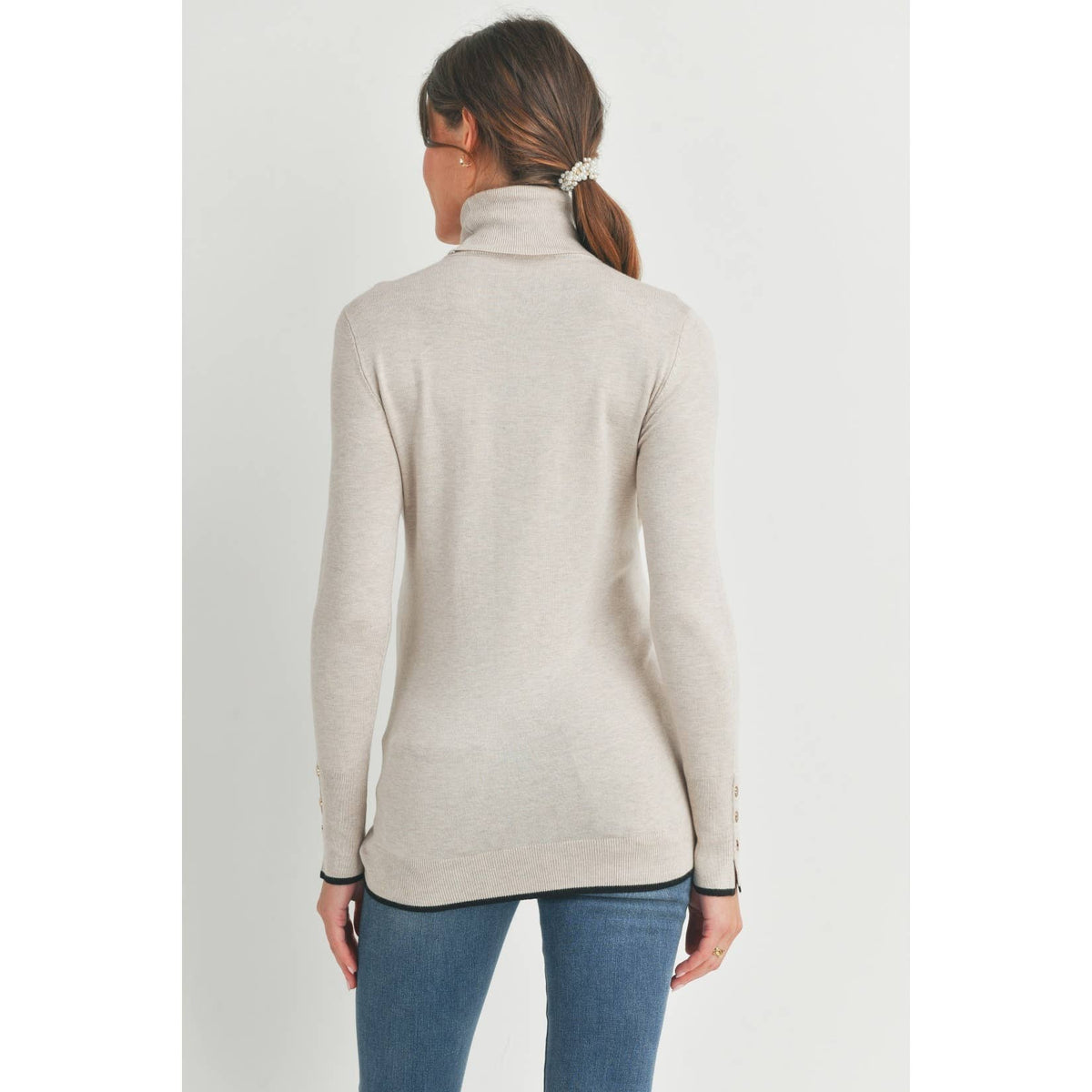 Button Cuff Maternity Turtle Neck Top