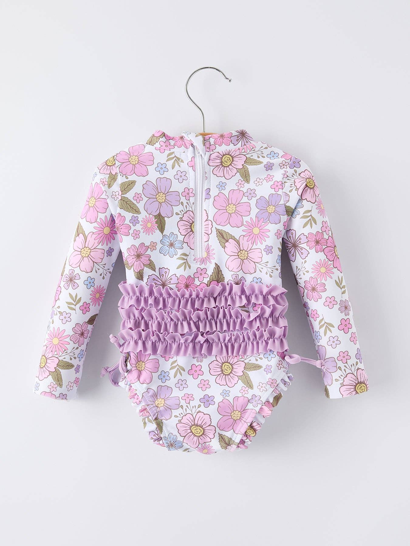 Floral Long Sleeve Ruffle Swimsuit