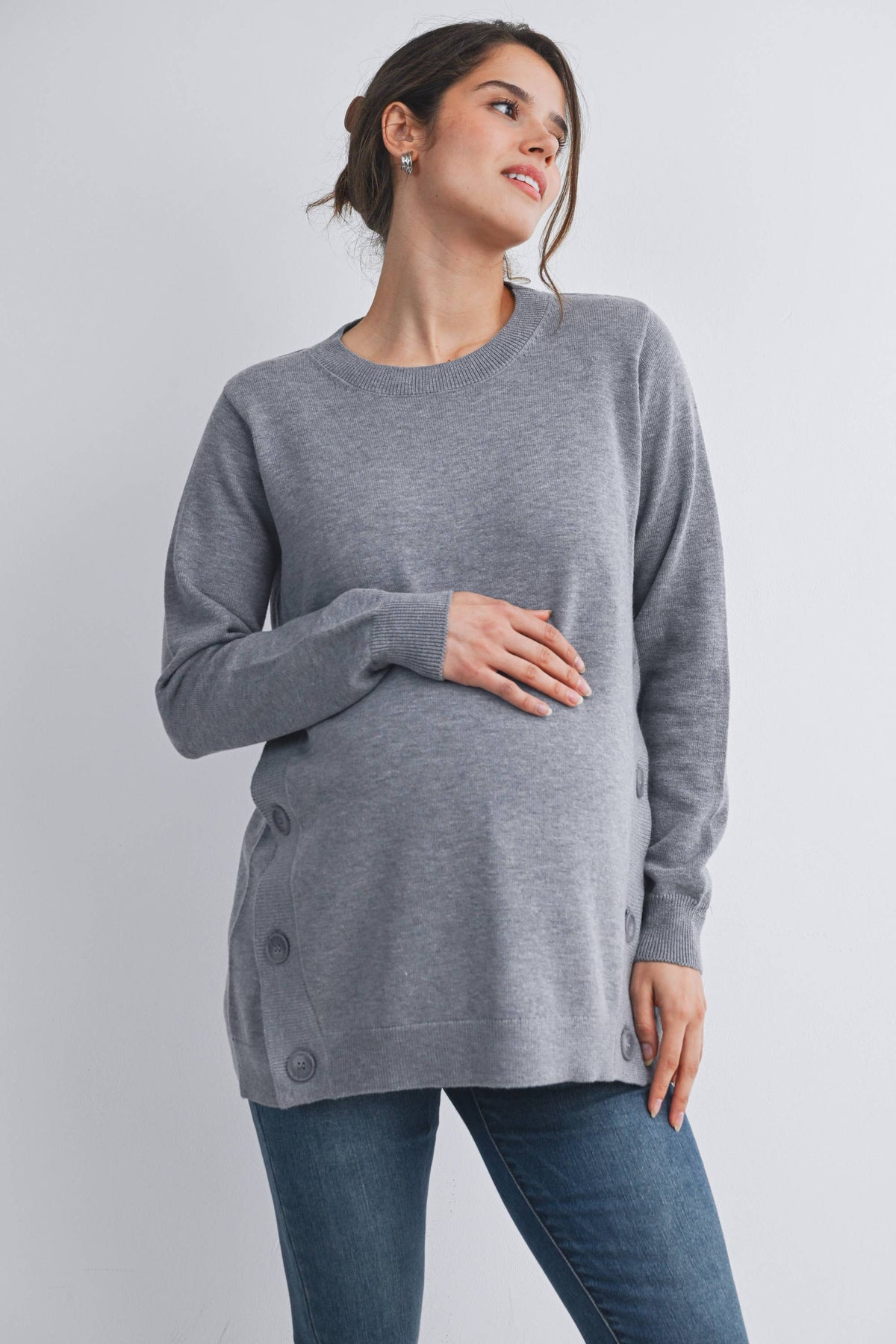 Button Side Maternity Nursing Pullover Sweater