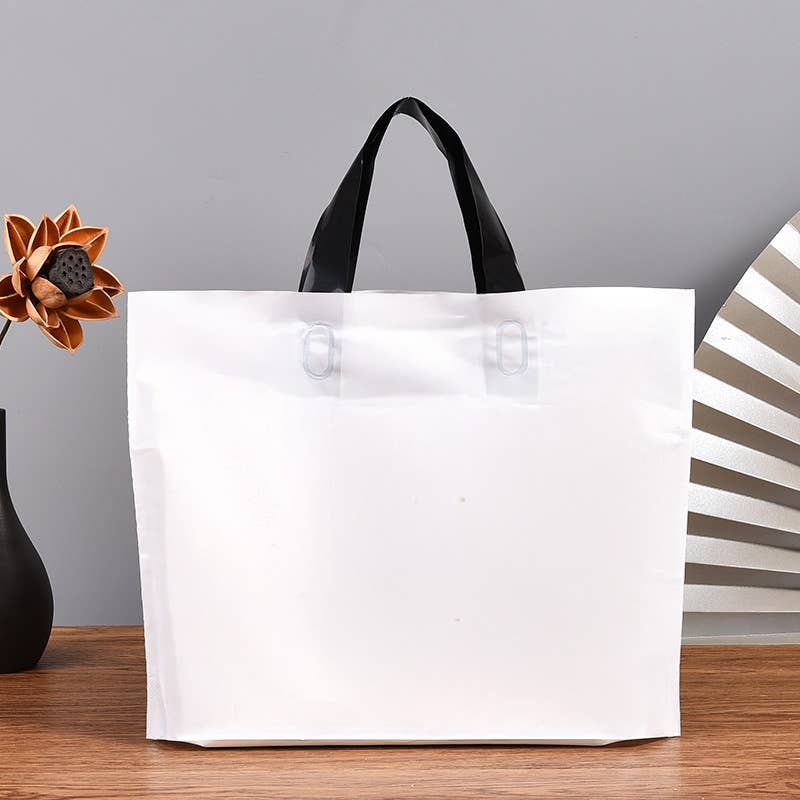 50pcs, 3 sizes White PVC gift bag with Black handle