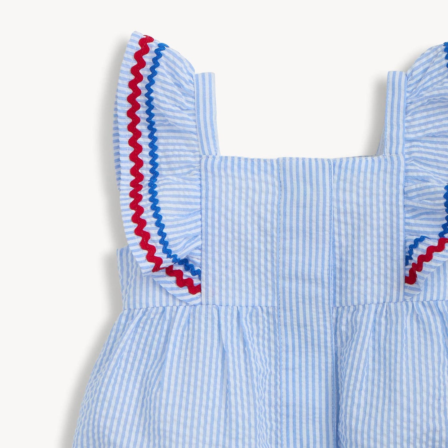 SEERSUCKER STRIPE FLUTTER SLV ROMPER