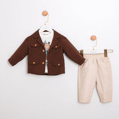 Brown Jacket, Tee & Pant Set