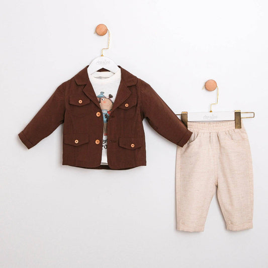 Brown Jacket, Tee & Pant Set