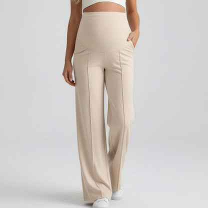 High Waist Maternity Wide Leg Pants with Over Belly Panel Front Seam Stretch Lounge Pants